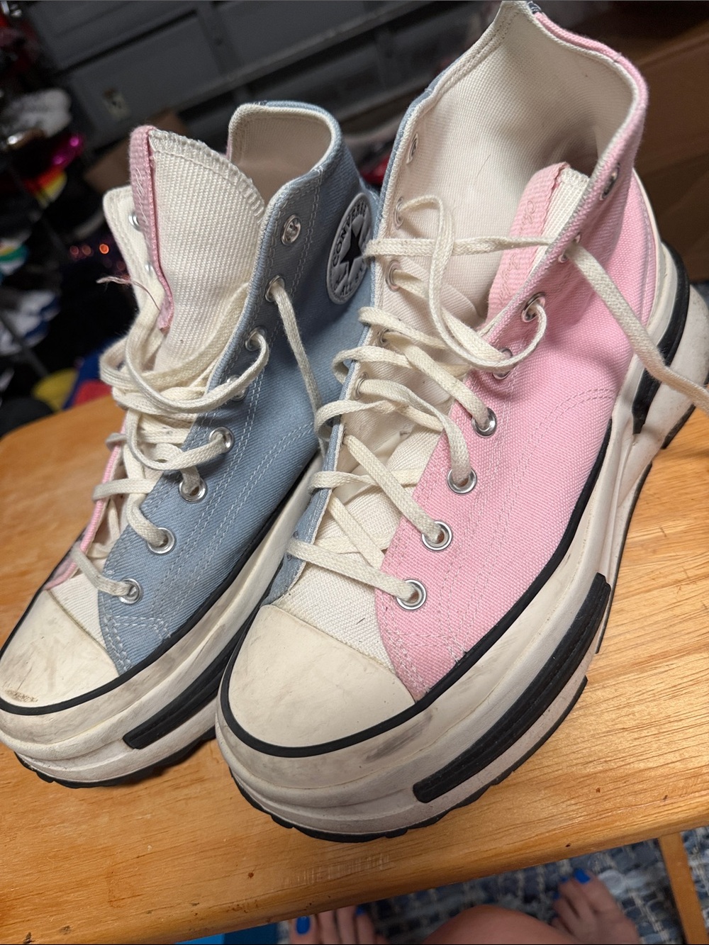 High-Top Canvas Platform Sneakers - Pink & Light Blue size 11.5